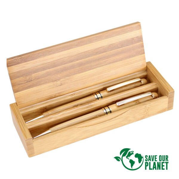 Bolígrafo y Portaminas con Estuche de Bamboo