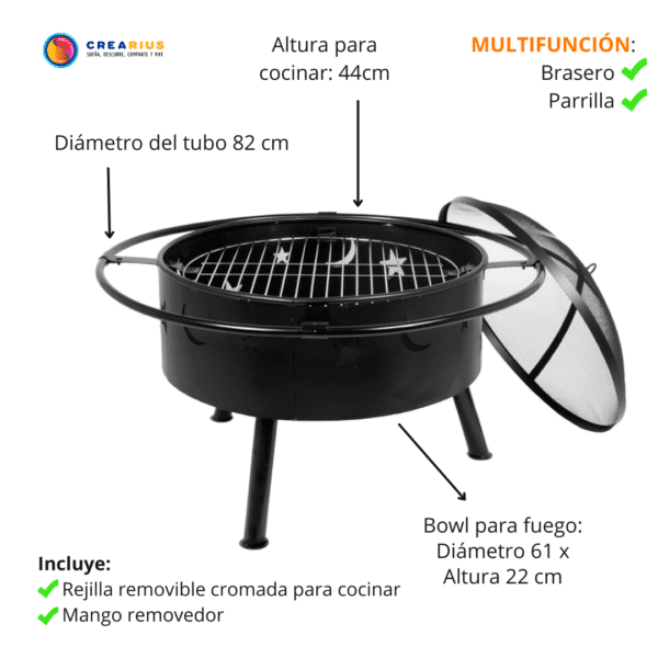 brasero para patio con tapa multifunción parrilla